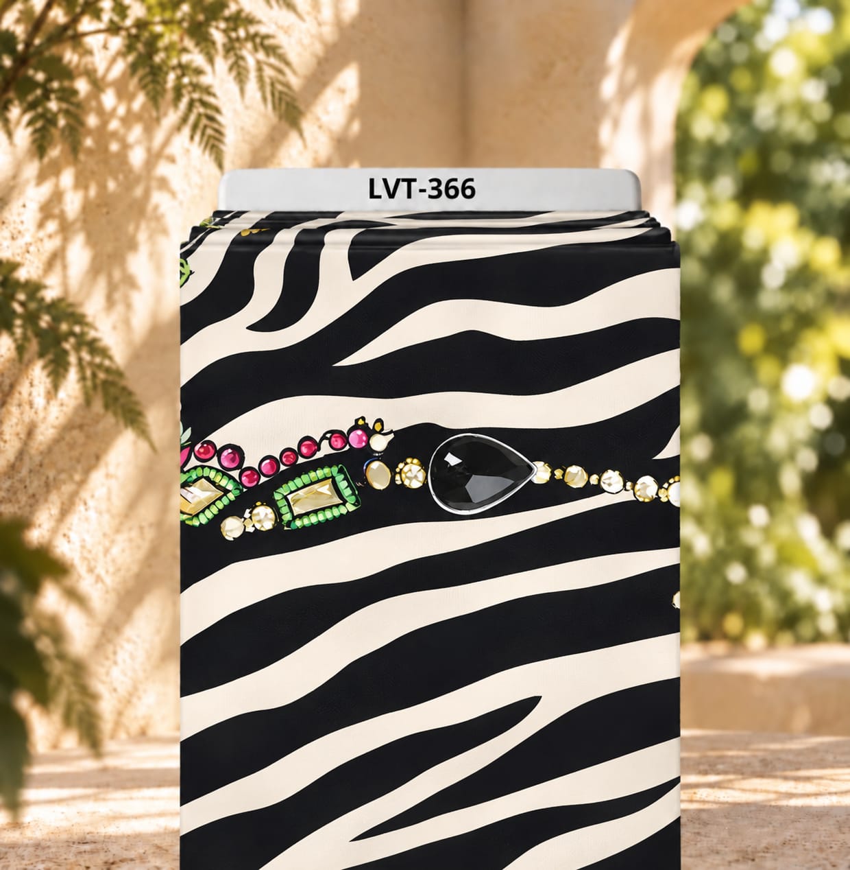LVT-366 Bold zebra stripes accented with colorful jewel-inspired details. - Image 1