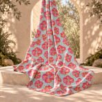 ⁦Playful coral-pink florals scattered across a soft aqua background.⁩ - الصورة ⁦2⁩