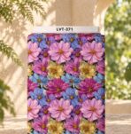 Lush colorful blooms in pink, purple, blue, and golden tones.