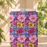 Lush colorful blooms in pink, purple, blue, and golden tones.
