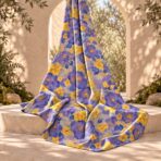 Watercolor floral print with violet and golden-yellow flowers on a soft beige background. - Image 2