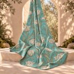Elegant ivory tulips with flowing sage-green leaves on a soft turquoise background. - Image 2