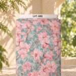 Soft pink watercolor flowers on a fresh turquoise background.