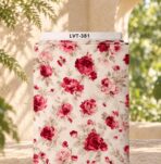Romantic red and pink roses with soft beige leaves on a warm cream background.