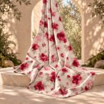 Romantic red and pink roses with soft beige leaves on a warm cream background. - Image 2