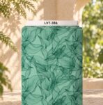 Elegant abstract floral line design in deep green on a soft mint background.