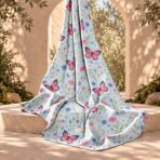 Delicate pink butterflies with colorful wildflowers on a soft light-blue background. - Image 2