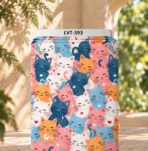 Cute colorful cat pattern with playful hearts in pink, blue, orange and white.