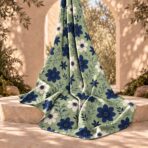 Navy blue and white flowers on a soft sage green background. - Image 2
