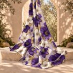 Elegant purple and ivory florals with golden leaves on a soft lavender background. - Image 2