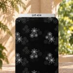Minimal floral outline print in white and grey on a deep black background