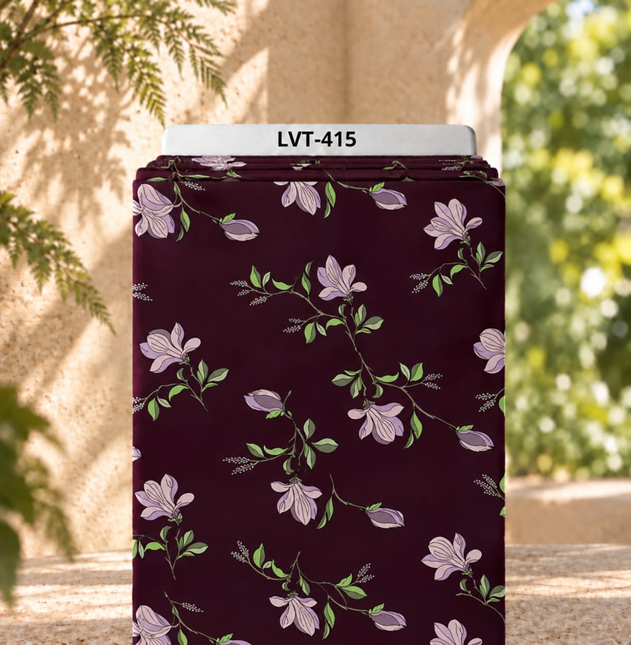 LVT-415 Minimal floral outline print in white and grey on a deep black background - Image 1