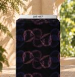 Artistic flowing line pattern in purple and pink tones on a deep black background.