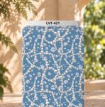 Elegant pearl chains and sparkling diamond motifs on a soft blue background.