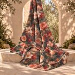 Rich coral and blush florals with warm earthy leaves on a deep teal background. - Image 2