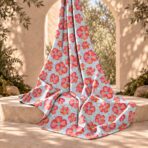 Playful pink and orange florals with colorful dots on a soft aqua background. - Image 2
