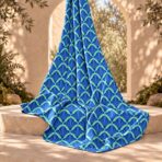 Repeating blue fan-shaped geometric motifs with fresh green accents - Image 2