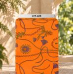 Elegant chains, cords and tassel motifs with floral accents on a vibrant orange background.
