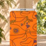 Elegant chains, cords and tassel motifs with floral accents on a vibrant orange background.