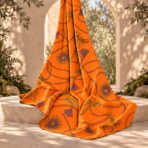 Elegant chains, cords and tassel motifs with floral accents on a vibrant orange background. - Image 2
