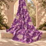Elegant cream floral vines on a rich purple textured background. - Image 2