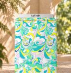 Vibrant swirling abstract pattern in turquoise, mint, yellow and soft lilac.