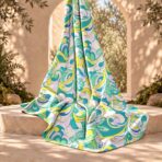 Vibrant swirling abstract pattern in turquoise, mint, yellow and soft lilac. - Image 2