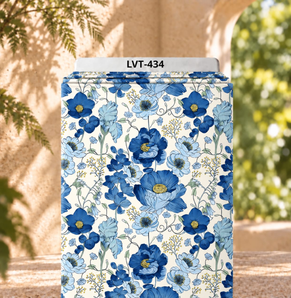 LVT-434 Elegant blue floral print with soft botanical details on a clean ivory background. - Image 1
