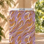 Flowing retro abstract pattern in lilac, caramel and soft cream.