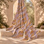 Flowing retro abstract pattern in lilac, caramel and soft cream. - Image 2
