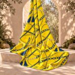 Luxury chain and tassel print in royal blue and gold on a vibrant yellow background. - Image 2