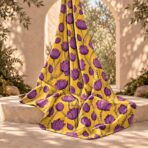 Elegant purple lotus floral print on a vibrant golden-yellow background - Image 2