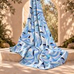 Flowing abstract print in layered blue, aqua, white and black tones. - Image 2