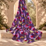 Decorative fan and tassel print with flowing golden cords in vibrant purple, red and yellow tones. - Image 2