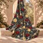 Elegant red and ivory rose print. - Image 2