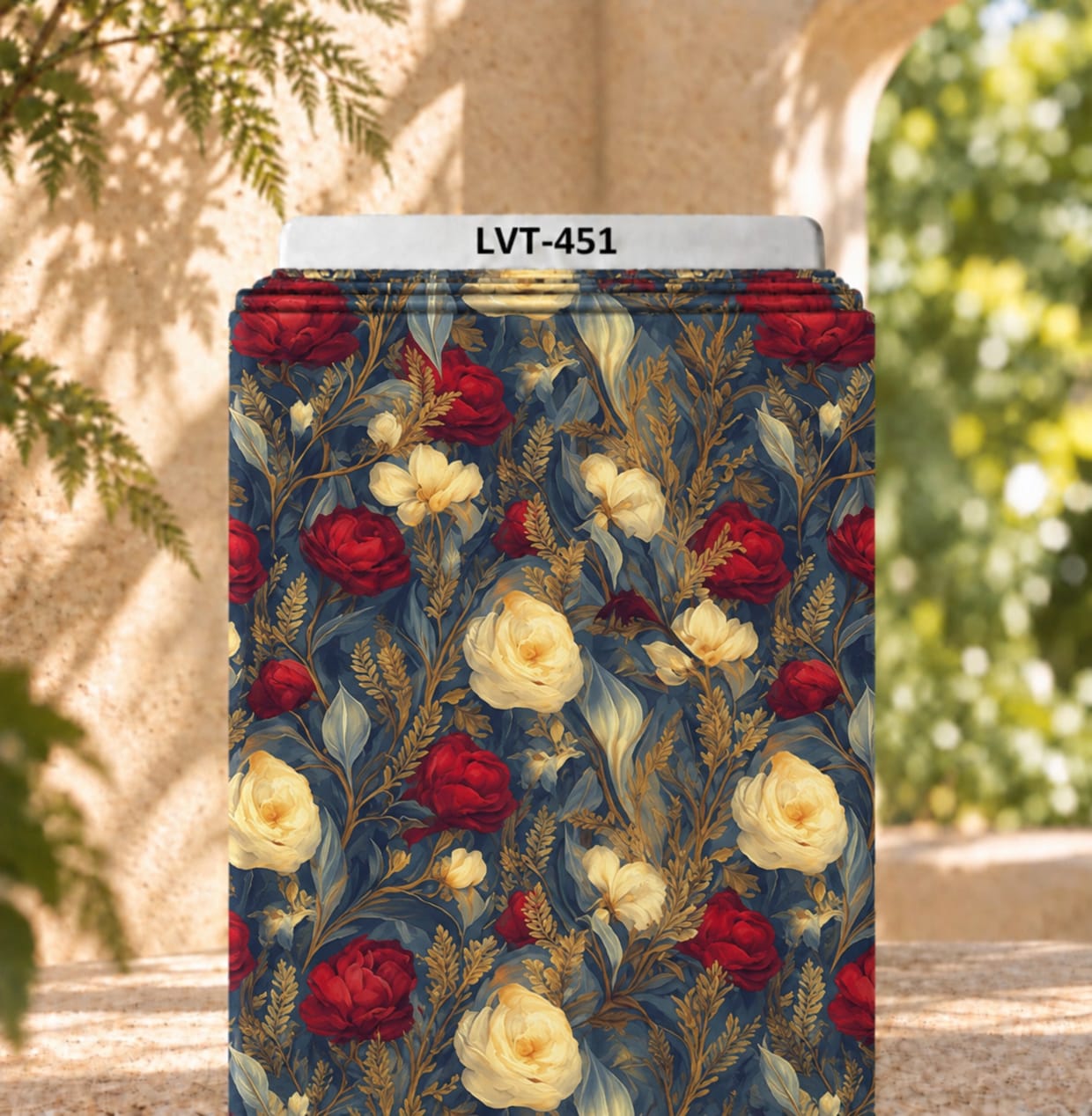 LVT-451 Elegant red and ivory rose print. - Image 1