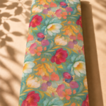 Vibrant multicolor florals on a soft turquoise base with a delicate zari shimmer - Cotton Bambaki Zari (ZR10)