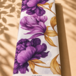 Elegant purple florals with golden leaves on a soft ivory base - Spanish Cotton (PC11)