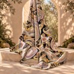 ⁦Luxurious multicolor paisley print on a bold black background with intricate ornamental details.⁩ - الصورة ⁦2⁩