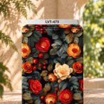 Distinctive printed fabric design with coordinated colors and elegant detailing.