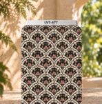 Vintage floral medallions in black, cream and soft pink with elegant ornamental detailing.