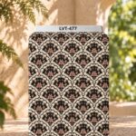 Vintage floral medallions in black, cream and soft pink with elegant ornamental detailing.