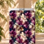 Rich plum and ivory florals with soft painterly details and deep navy accents.