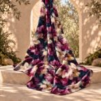 ⁦Rich plum and ivory florals with soft painterly details and deep navy accents.⁩ - الصورة ⁦2⁩