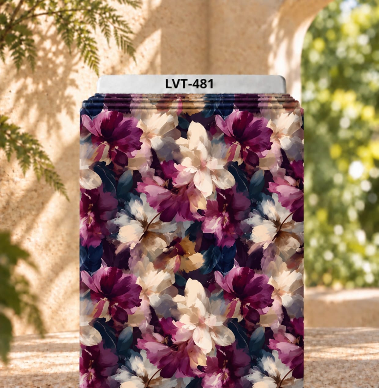 LVT-481 Rich plum and ivory florals with soft painterly details and deep navy accents. - الصورة 1